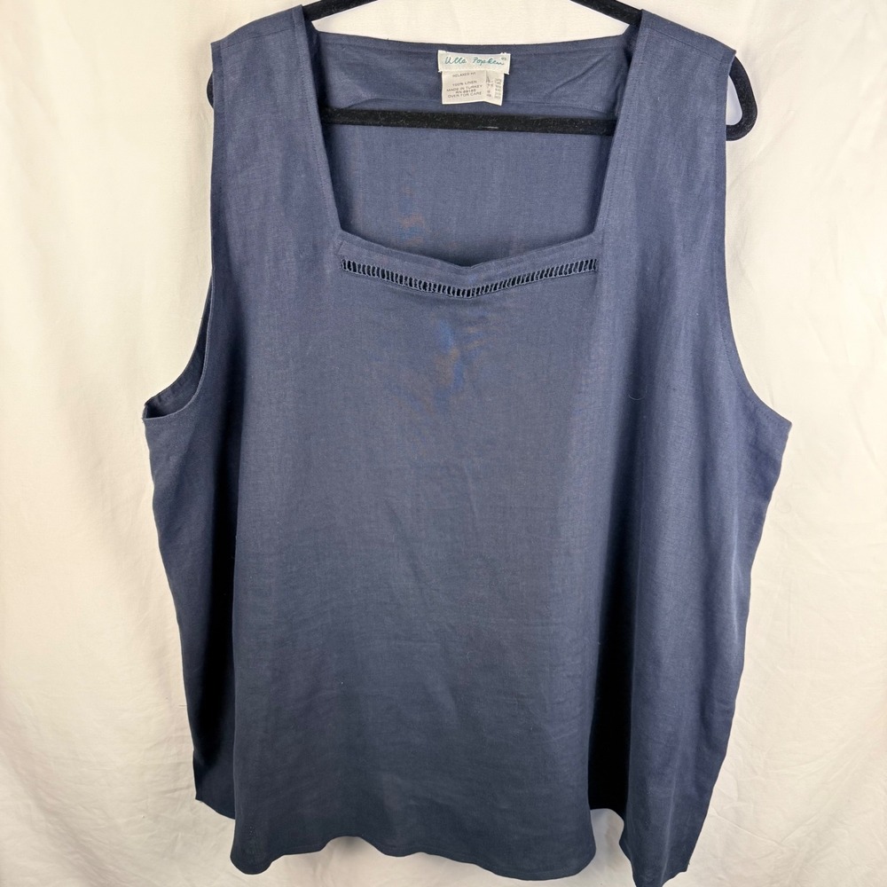 Ulla Popken Relaxed Fit Linen Plus 24/26‎ Sleeveless Black Lagenlook Blouse